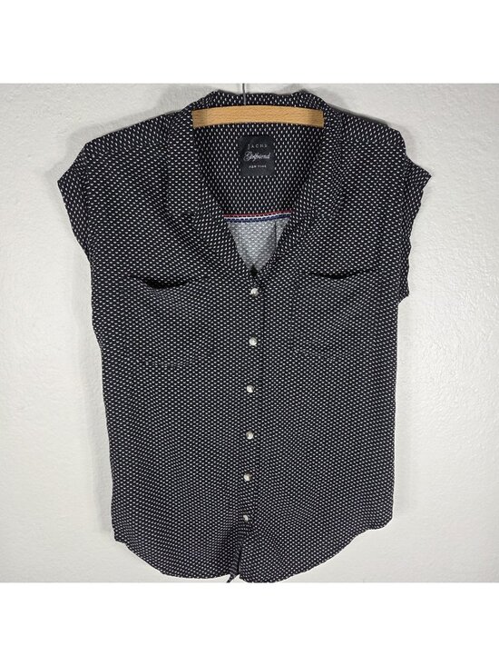 JACHS Girlfriend Tops - JACHS Girlfriend Black White Cap Sleeve Button Up Shirt Size S Collared Rayon